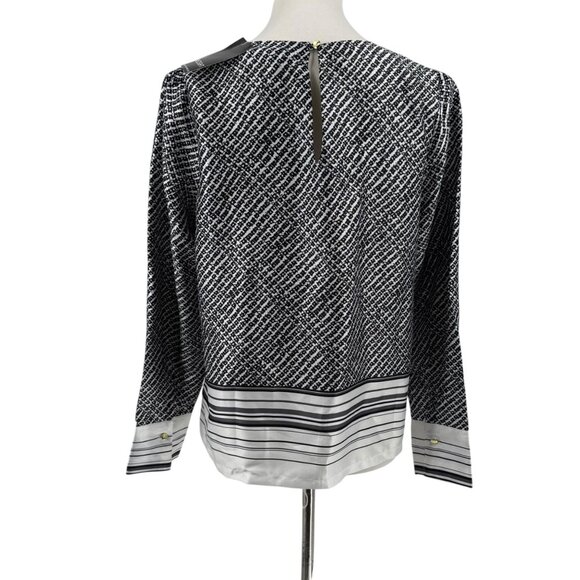 Insight Womens Blouse Tetris Dot Print Long Sleeve Size 6 Black & White - Picture 2 of 11